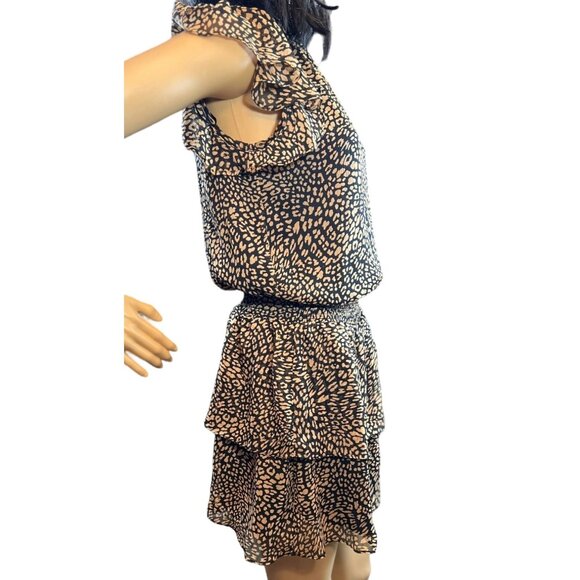 (5for $25) 1.STATE Smocked-Neck Leopard-Print Mini Dress Size Small - Picture 3 of 12
